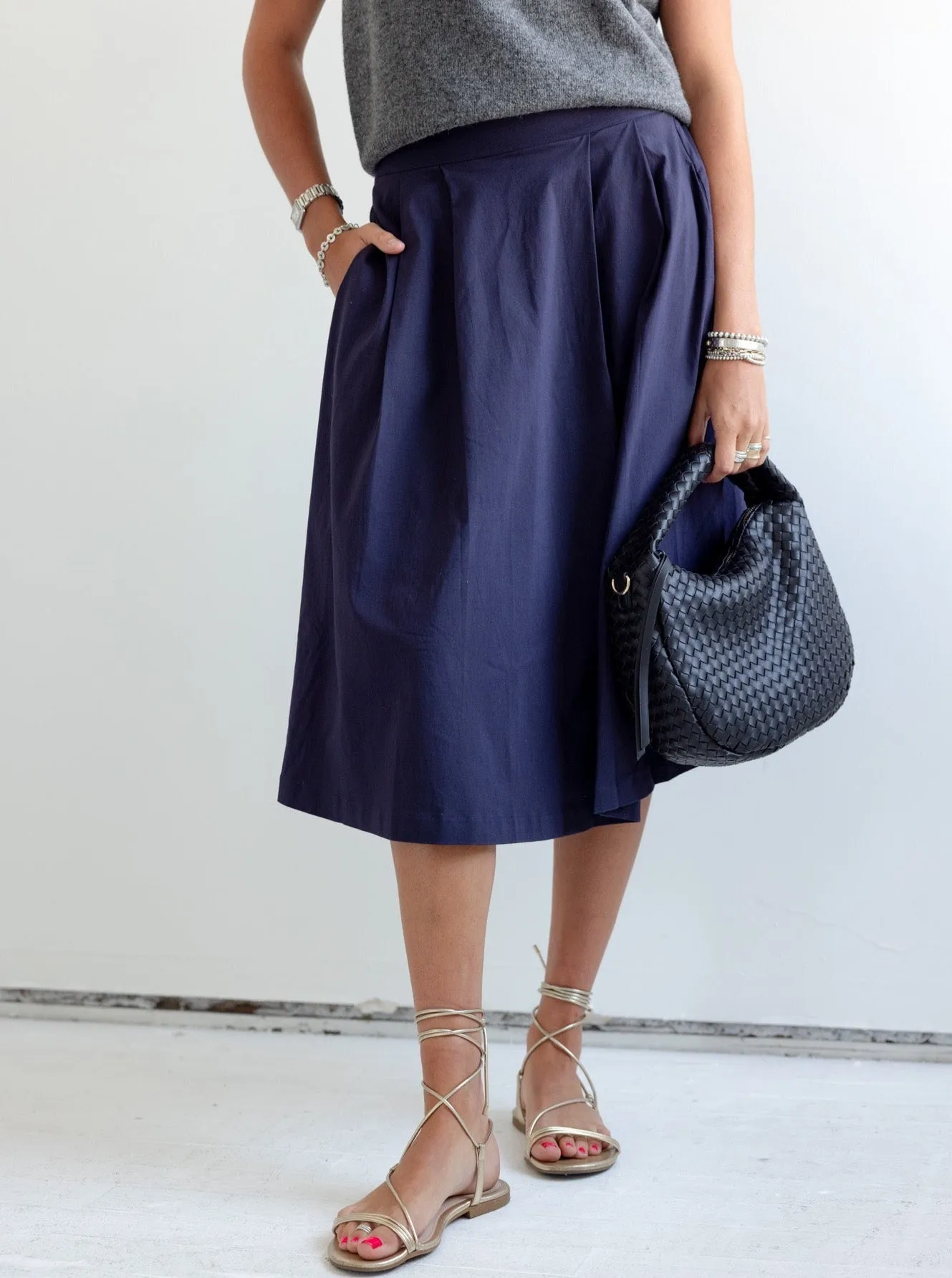 Autumn Stroll Clean Lines Addison Navy Midi Skirt