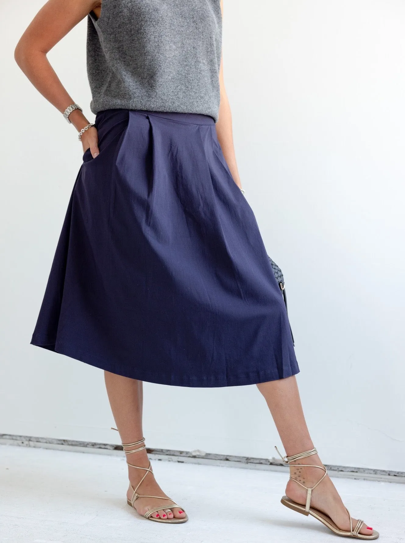 Addison Navy Midi Skirt Easy Fashion