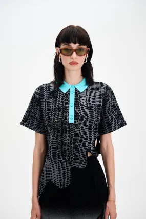 EBONY WAVY POLO SHIRT Buttonless Closure Biodegradable Fiber