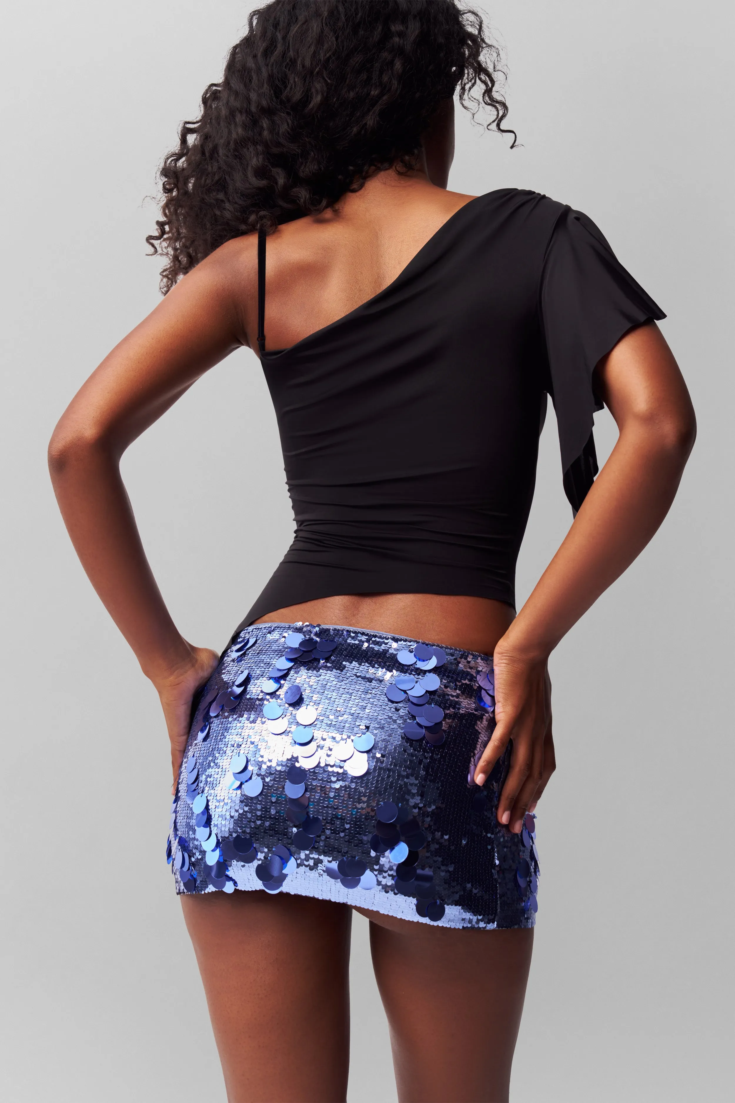 Leather Look Fashion Collab Low Rise Paillette Skirt