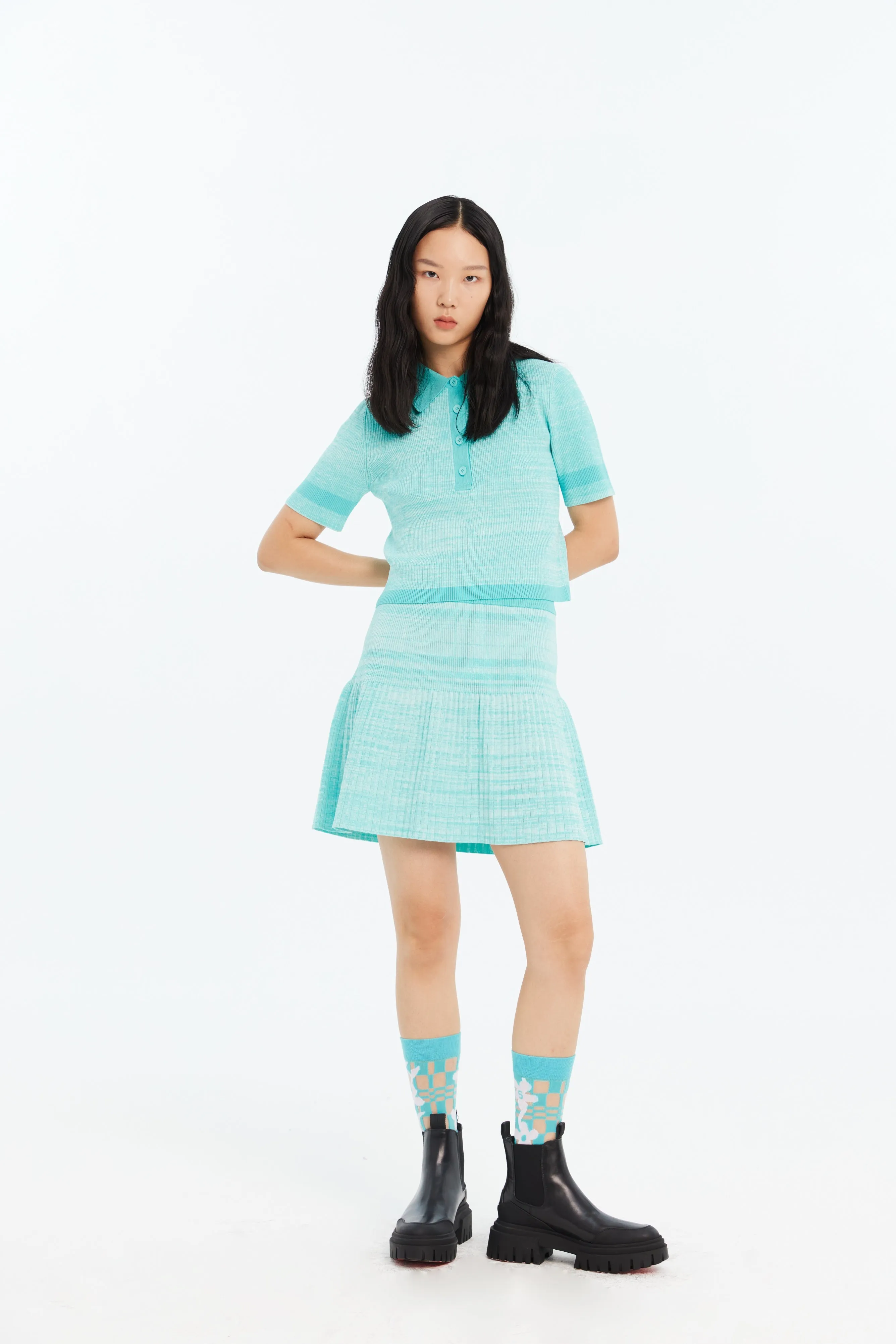 SAMMIE ECO CROPPED POLO SHIRT Interlock Stitching Neutral Tone Stitching