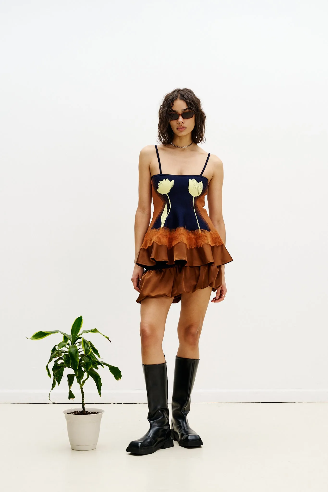 High Collar Design TULIP NEEDLE PUNCH TANK TOP