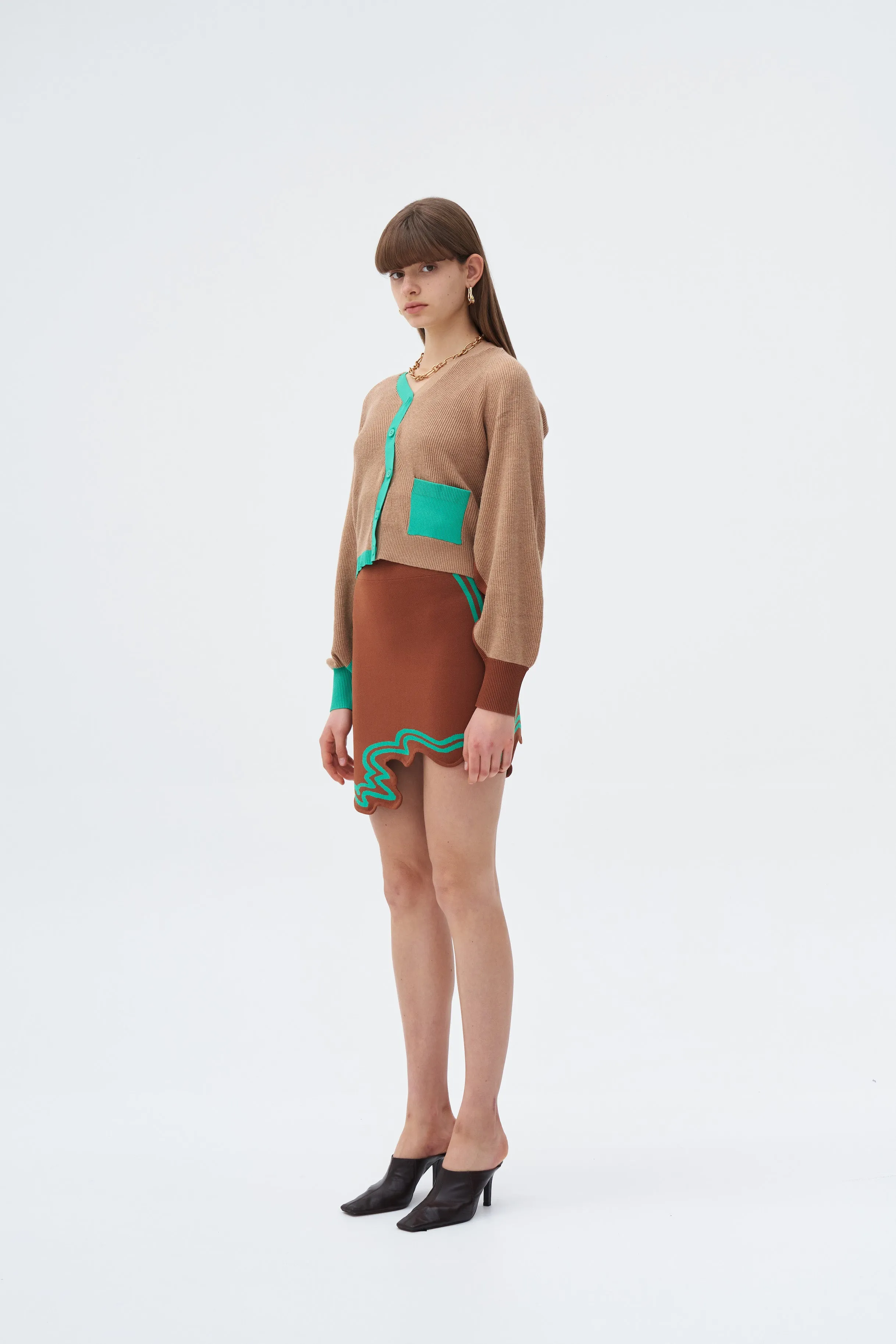 ALAIA ECO CASHMERE COTTON WAVY RIBBED CROPPED CARDIGAN Fashion Forward Layer