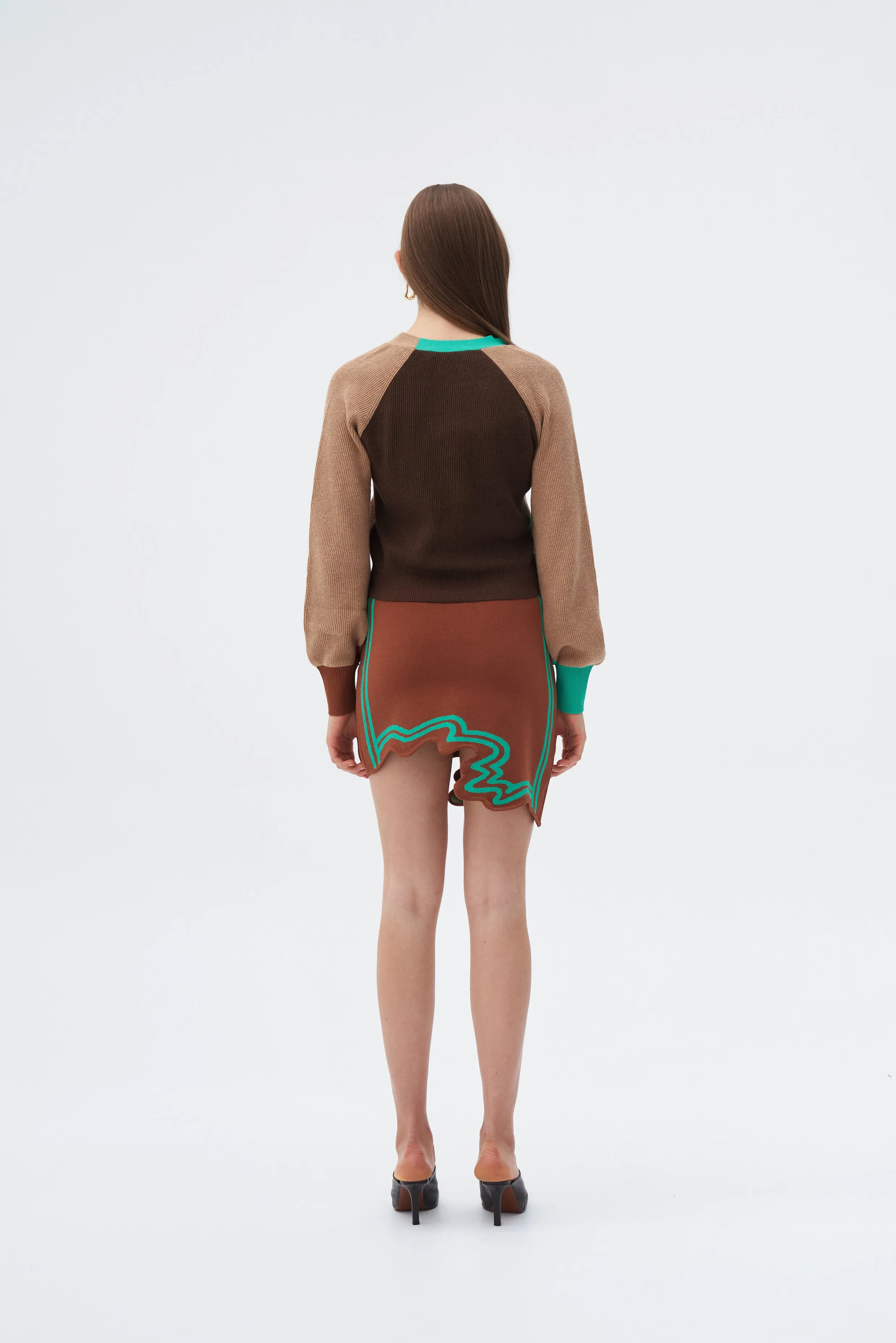 ALAIA ECO CASHMERE COTTON WAVY RIBBED CROPPED CARDIGAN Soft Fleece Interior CompactFoldable