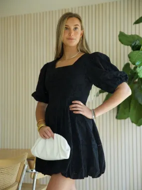 Linen-Blend Black Eyelet Dress