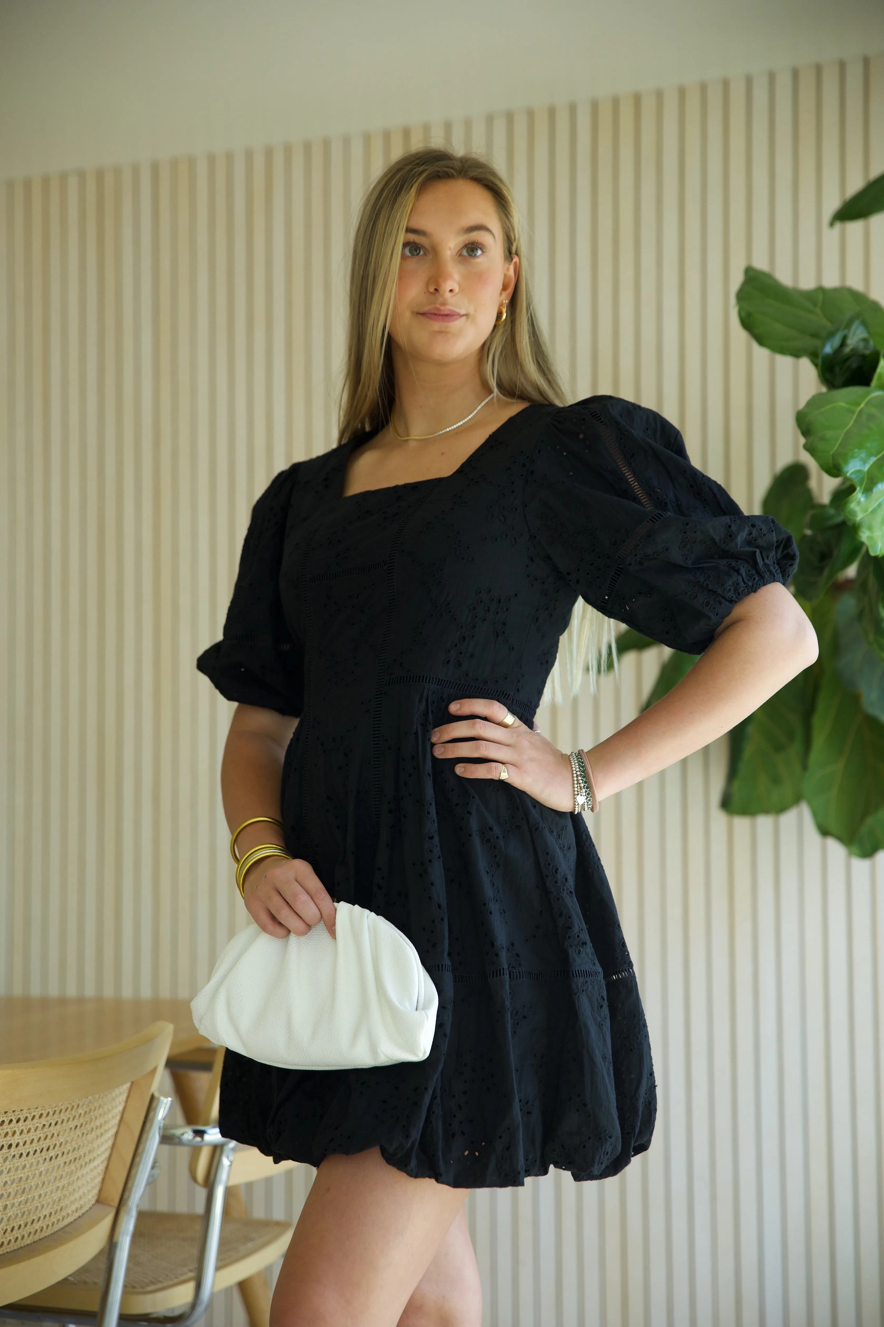 Black Eyelet Dress Fashionable Cut Occasion Wear