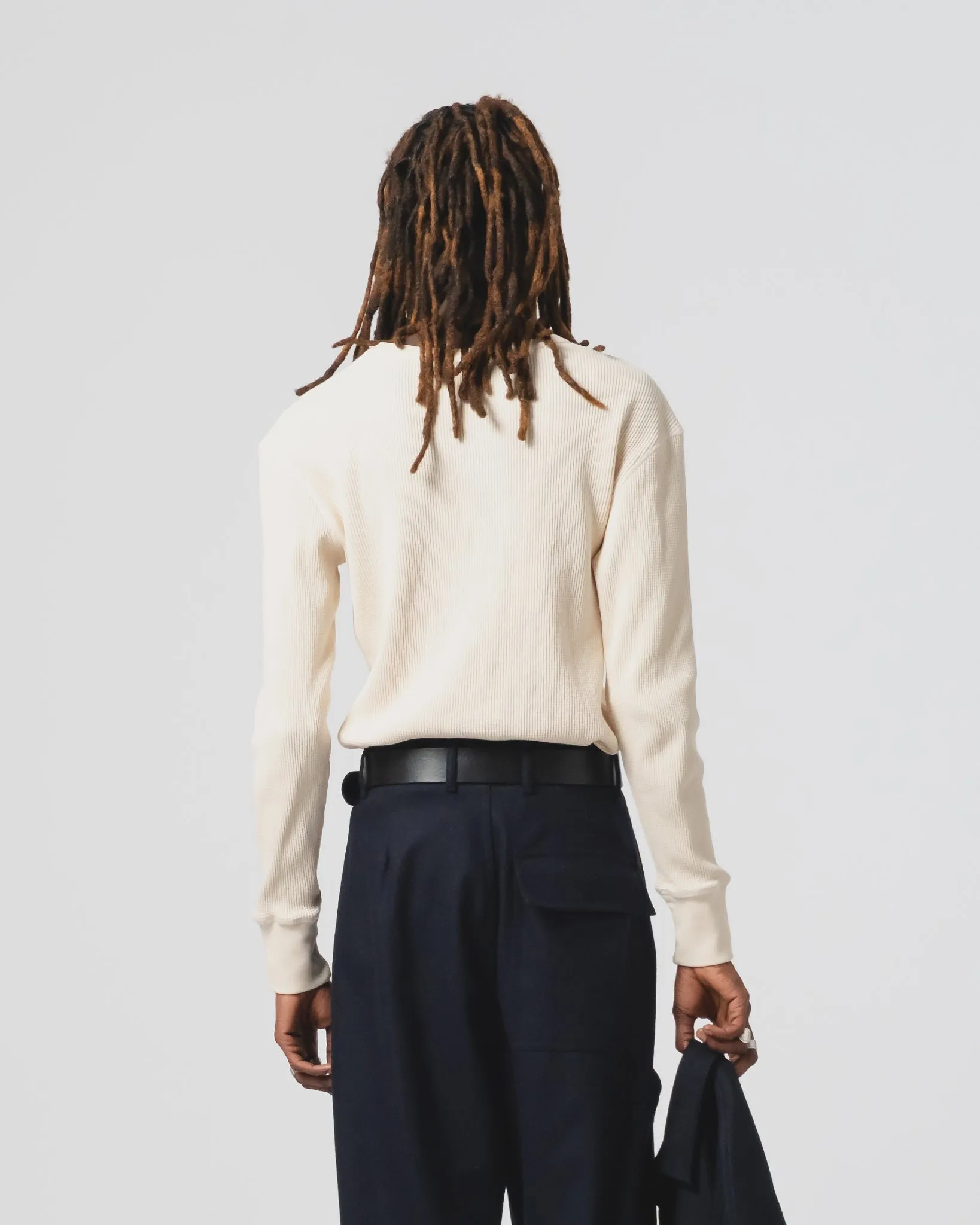 Stylish and Relaxed L/S Thermo Waffle T Jersey Off White