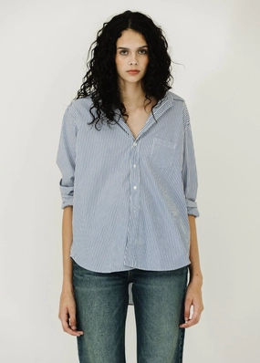 Frank & Eileen 'Eileen' Button-Up in MSRT Blue Stripe Convertible Sleeve Adaptation Layered Sleeve