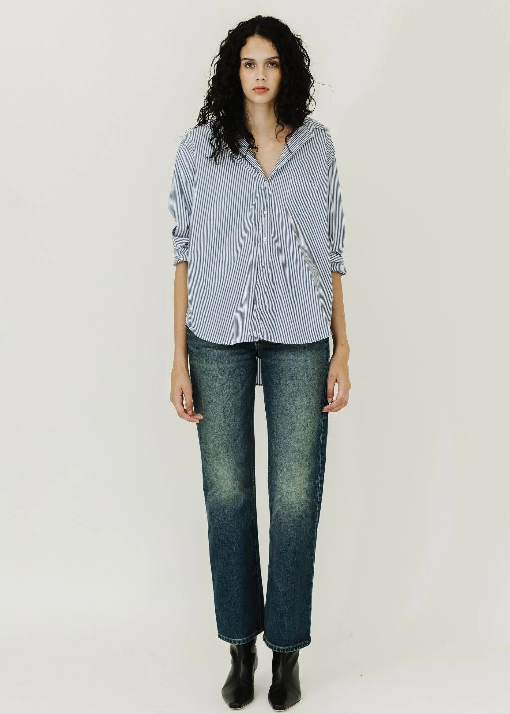 Frank & Eileen 'Eileen' Button-Up in MSRT Blue Stripe WrinkleResistant Cloth Tubular Body Construction