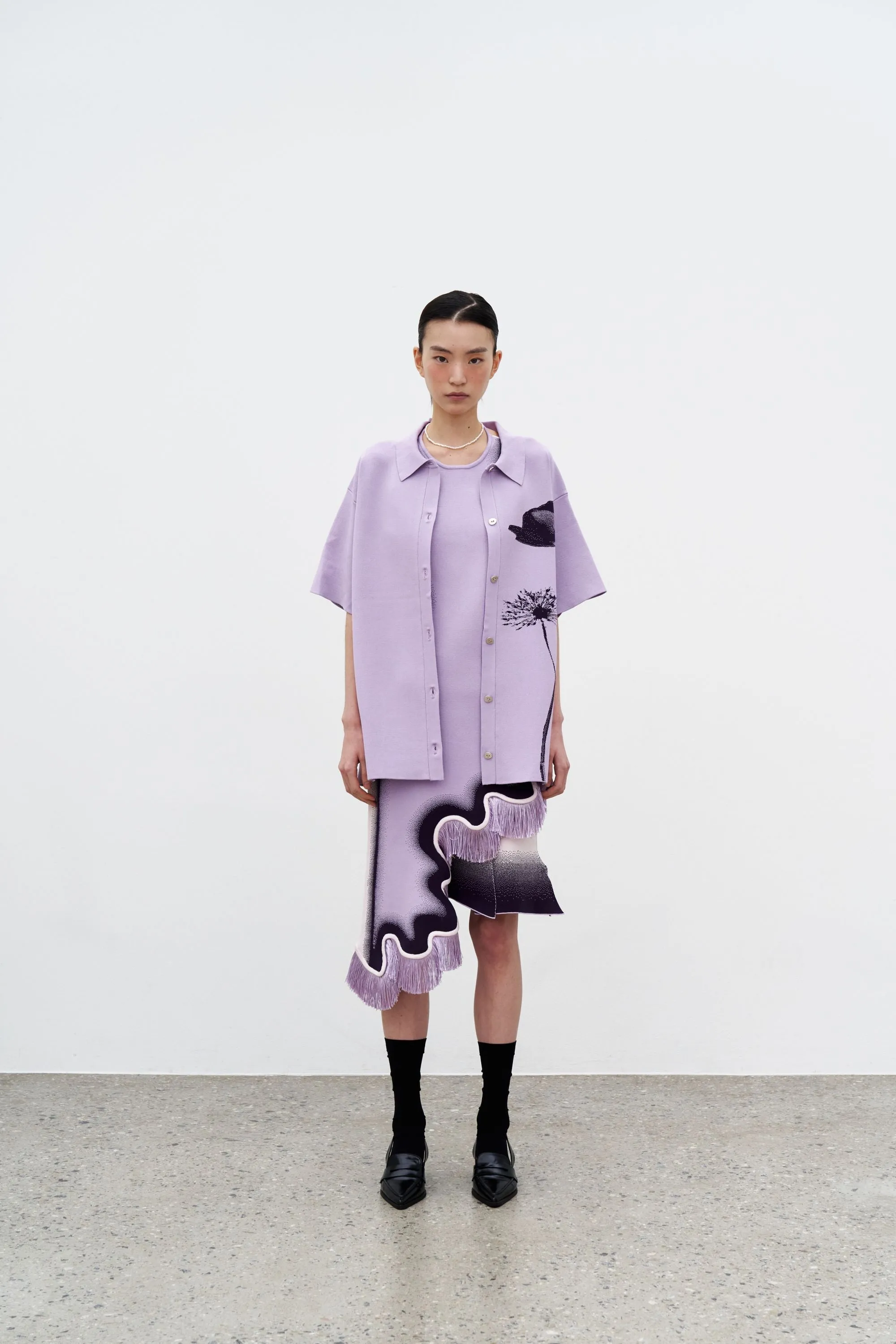 AMBER FLOWER PRINT OVERSIZED POLO SHIRT FoamReinforcedCollar Antibacterial Fabric