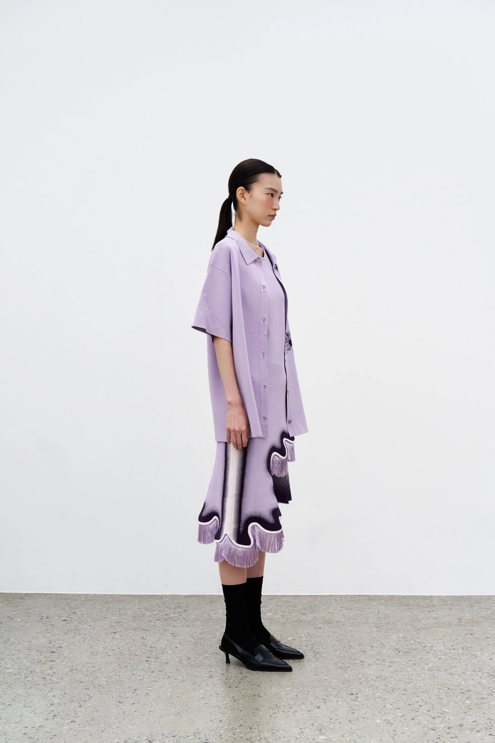 Smooth Interior Lining Layered Hem Reinforcement AMBER FLOWER PRINT OVERSIZED POLO SHIRT