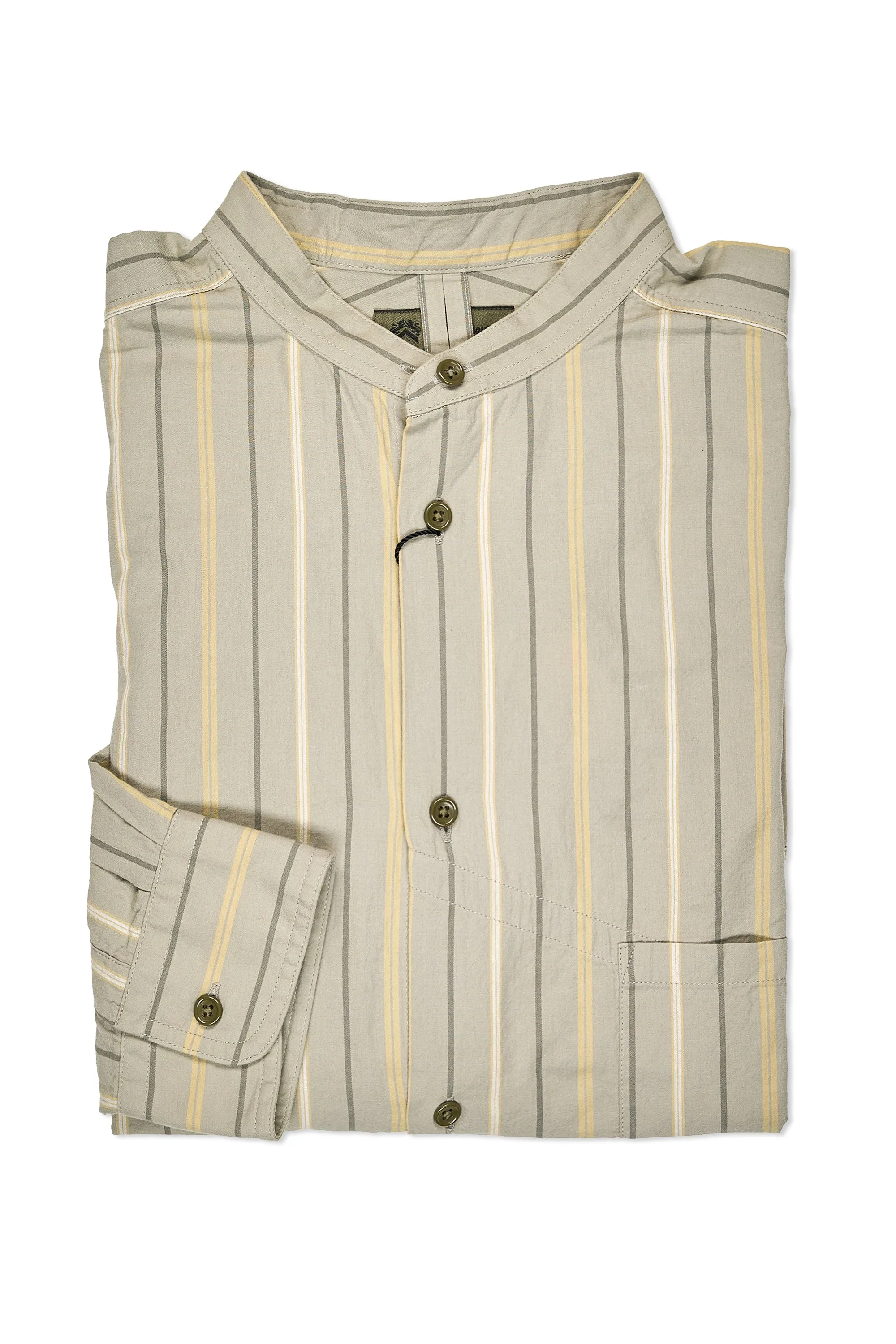 Breathable Cotton Nigel Cabourn CC22 Green Stripe Detachable Collar Shirt