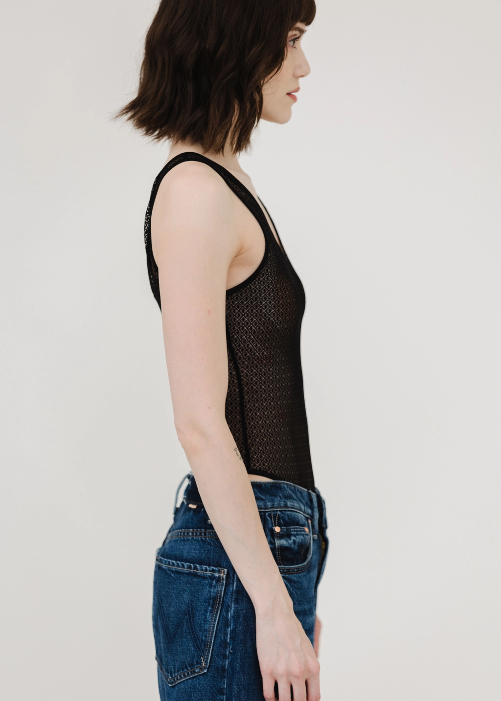 Anine Bing Alysha Bodysuit in Geometric Lace Hypoallergenic fabric CrewNeck