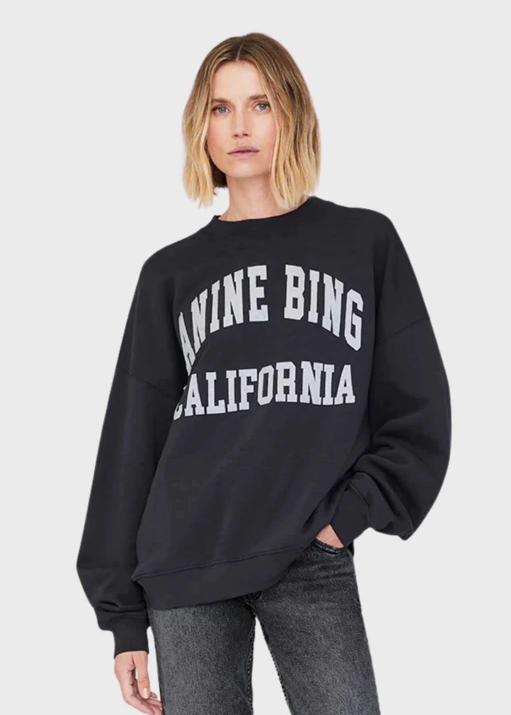 RecycledPolyesterBlend Cozy Sweater Anine Bing Miles Sweatshirt Logo in Washed Black