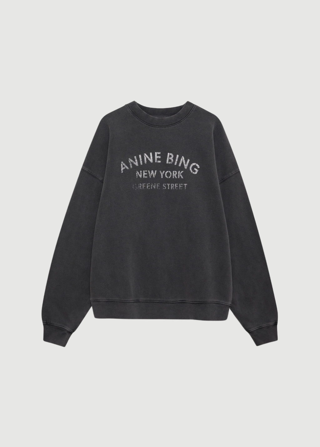 Anine Bing Miles Sweatshirt NY in Washed Black Classic Crewneck Design StretchTechnology
