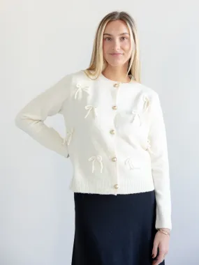 Annie Bow Cardigan Ivory Reversible design Cozy Vibes