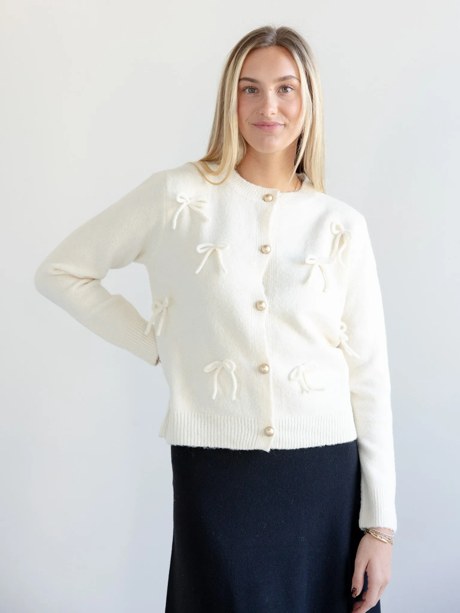 Annie Bow Cardigan Ivory Reversible design Cozy Vibes