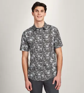 Comfy Look Modern Fit Short Sleeve Linen Like Floral Pattern Casual Shirt