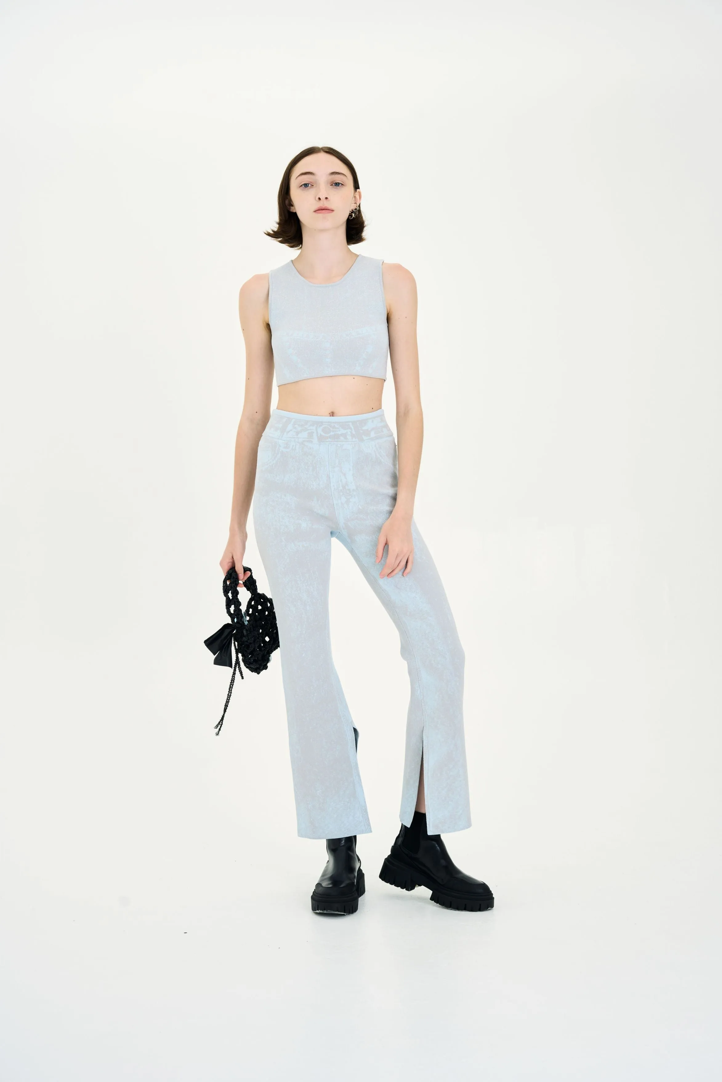 Seam-Free Premium Stretch HAZEL DENIM PRINT SKINNY JEANS WITH SLIT