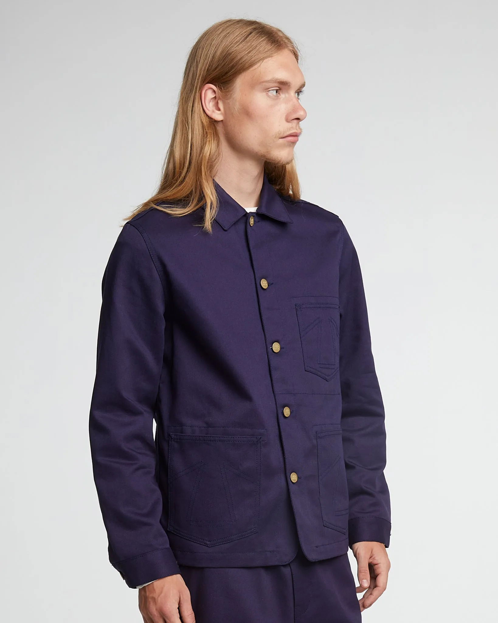 Chore Jacket Garage Cotton Navy Neutral Tones Look