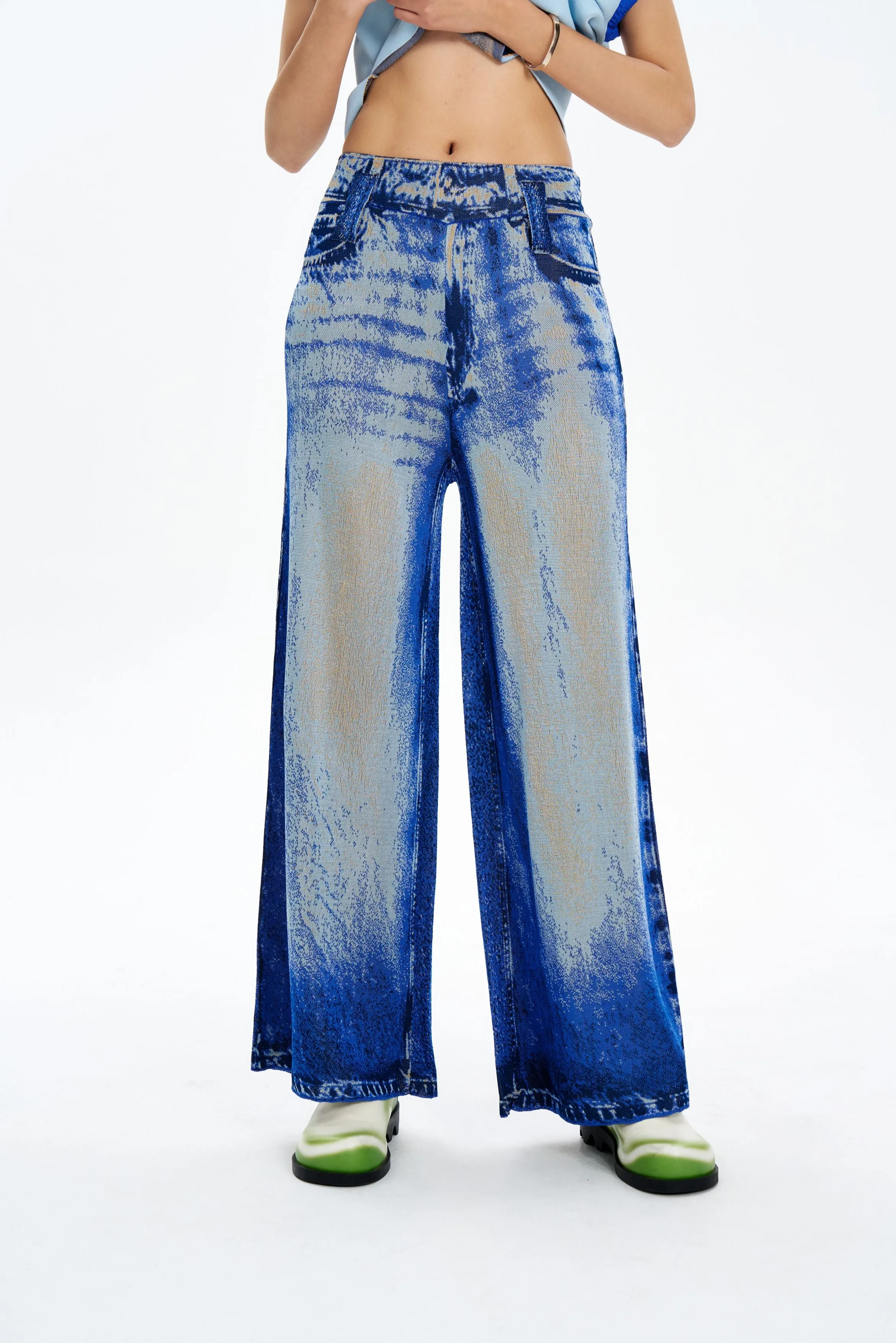 ARIA DENIM PRINT WIDE LEG PANTS Perfect Pair Versatile Fit