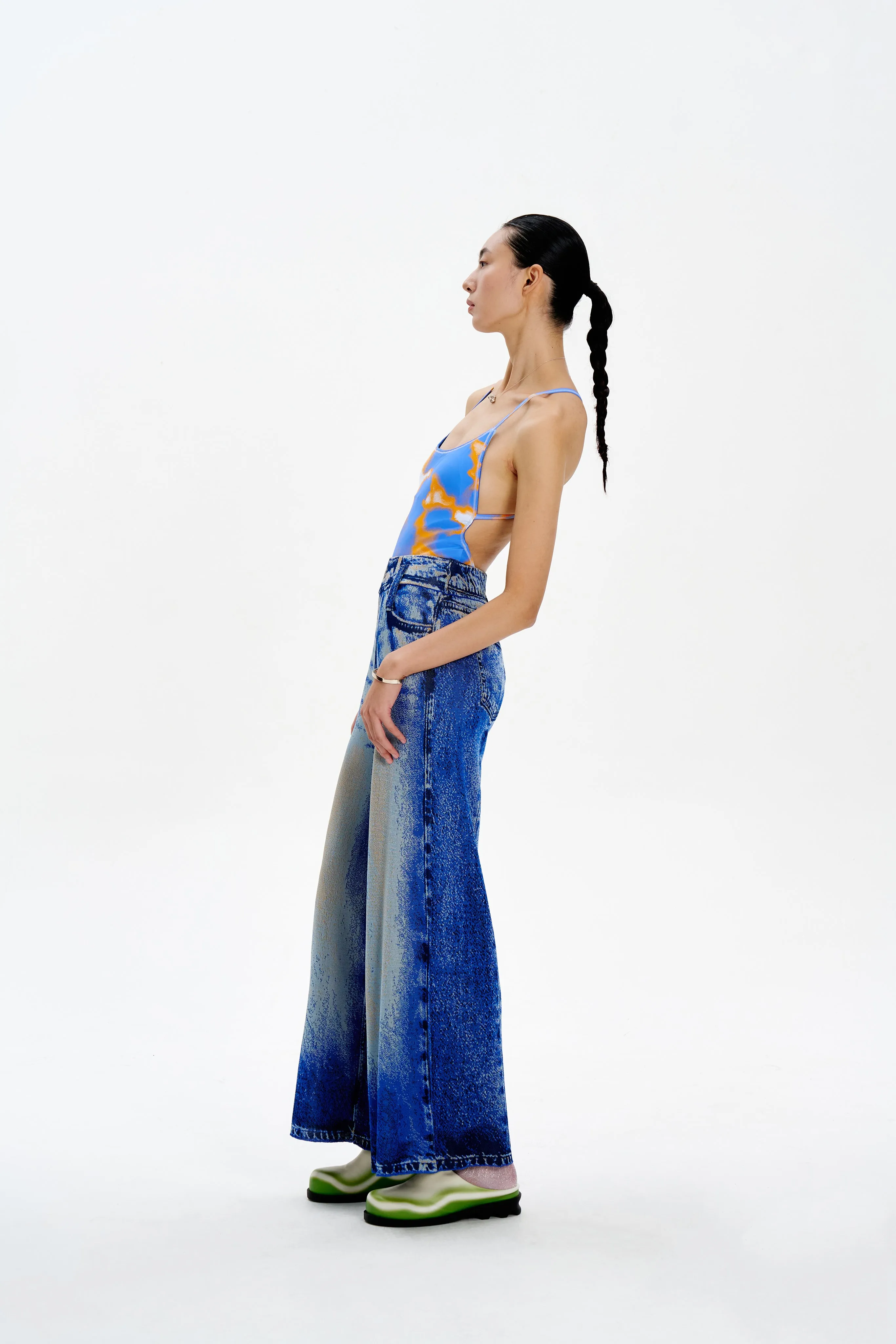 Anti Snag Threading ARIA DENIM PRINT WIDE LEG PANTS