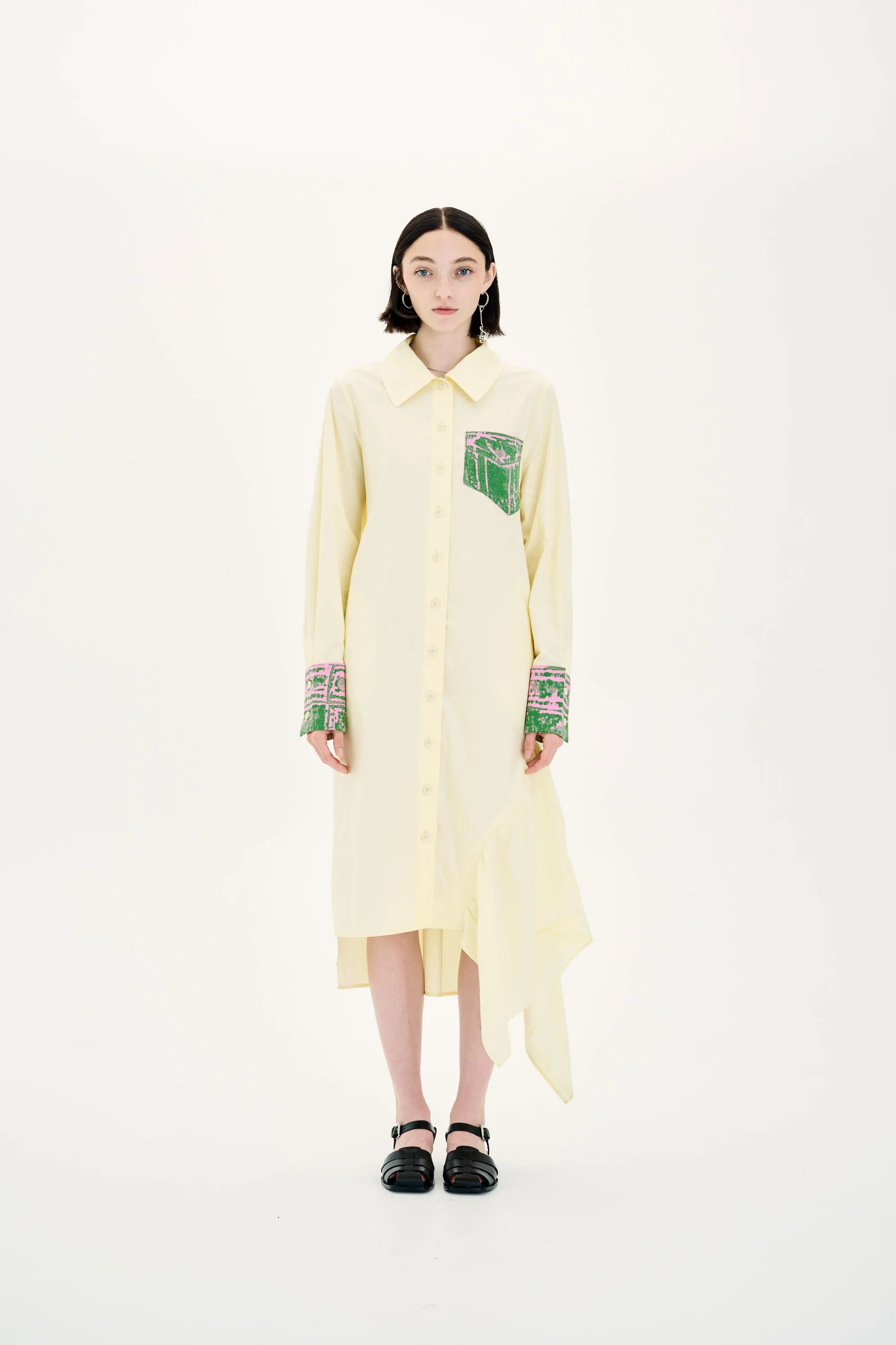 Off-Shoulder ARIES MIXED MEDIA OVERSIZED SHIRT DRESS