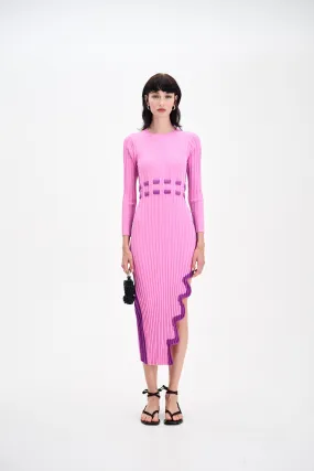 Mixed Fabric Timeless Waist ASTER LONG SLEEVE PLEATED DRESS