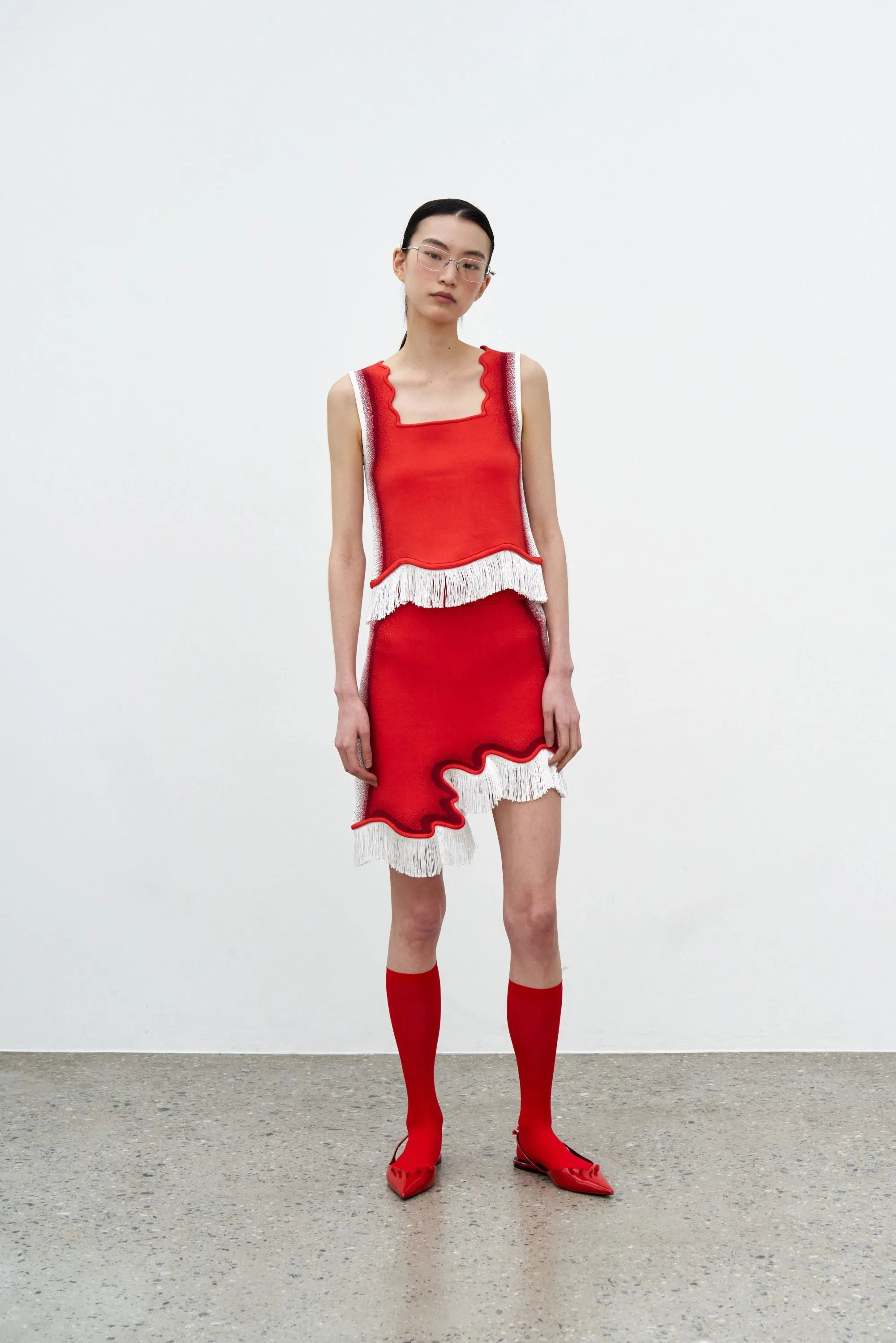 AUDREY WAVY MINI SKIRT WITH FRINGE Weather Flex Simple Utility