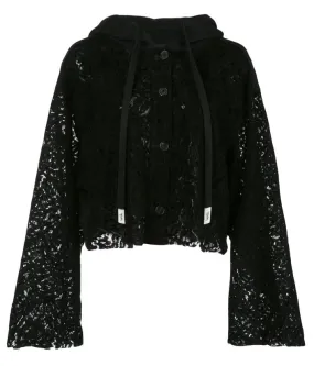 Flexible Hood Structure SEE THRU CROP HOODIE  BLACK