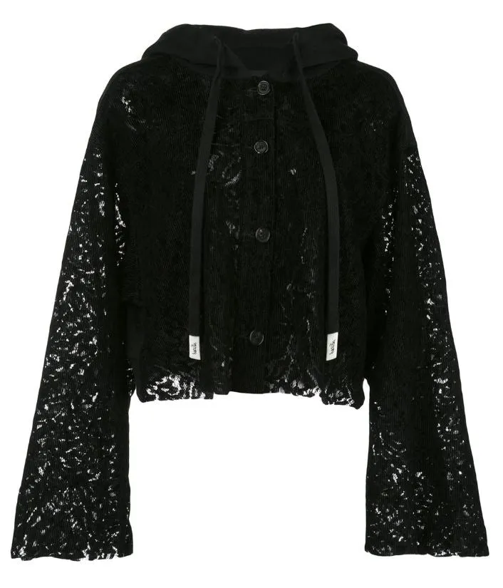 Flexible Hood Structure SEE THRU CROP HOODIE  BLACK