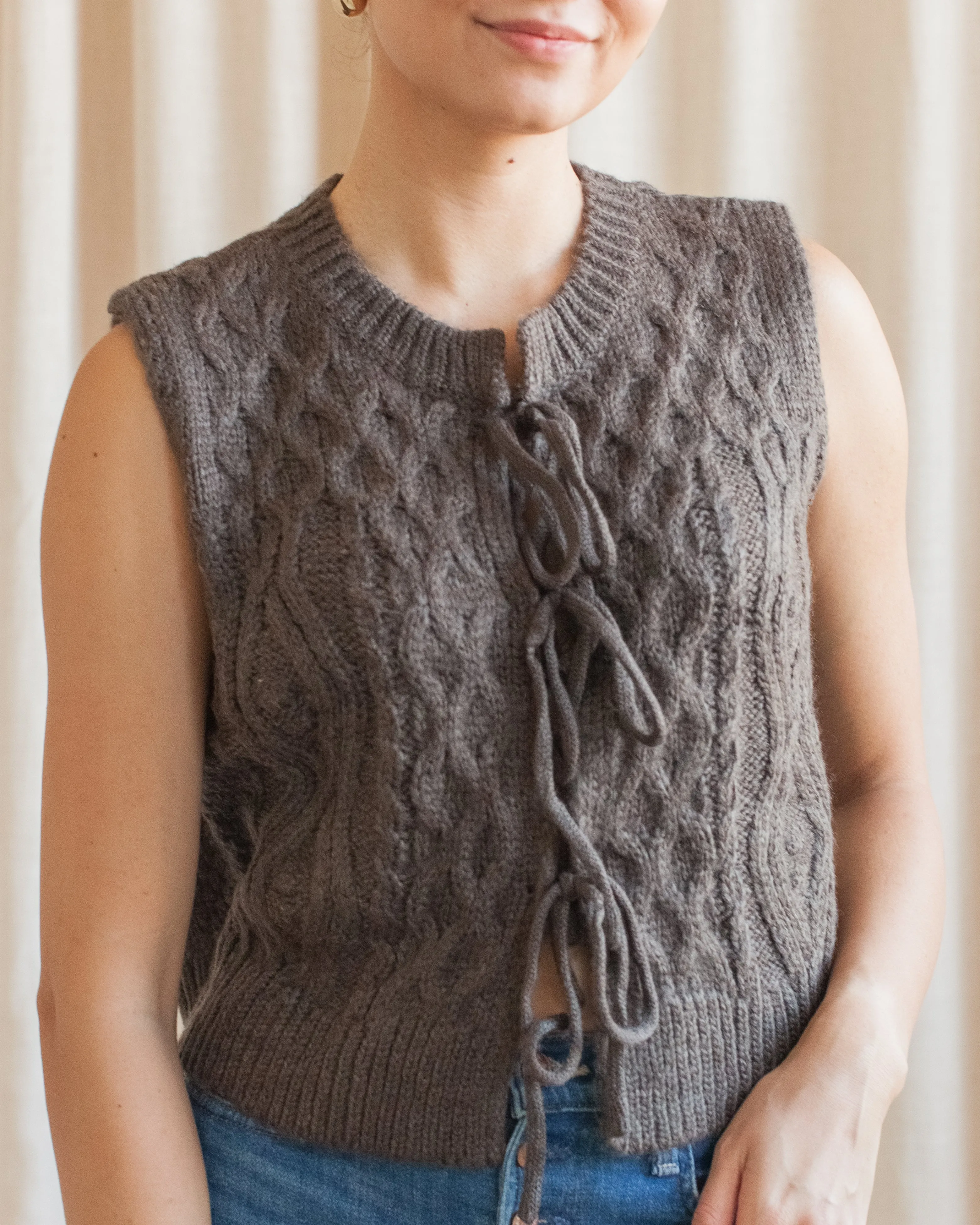 Quick Dry Material Odor Resistant Material Lucy Cable Knit Vest - Charcoal