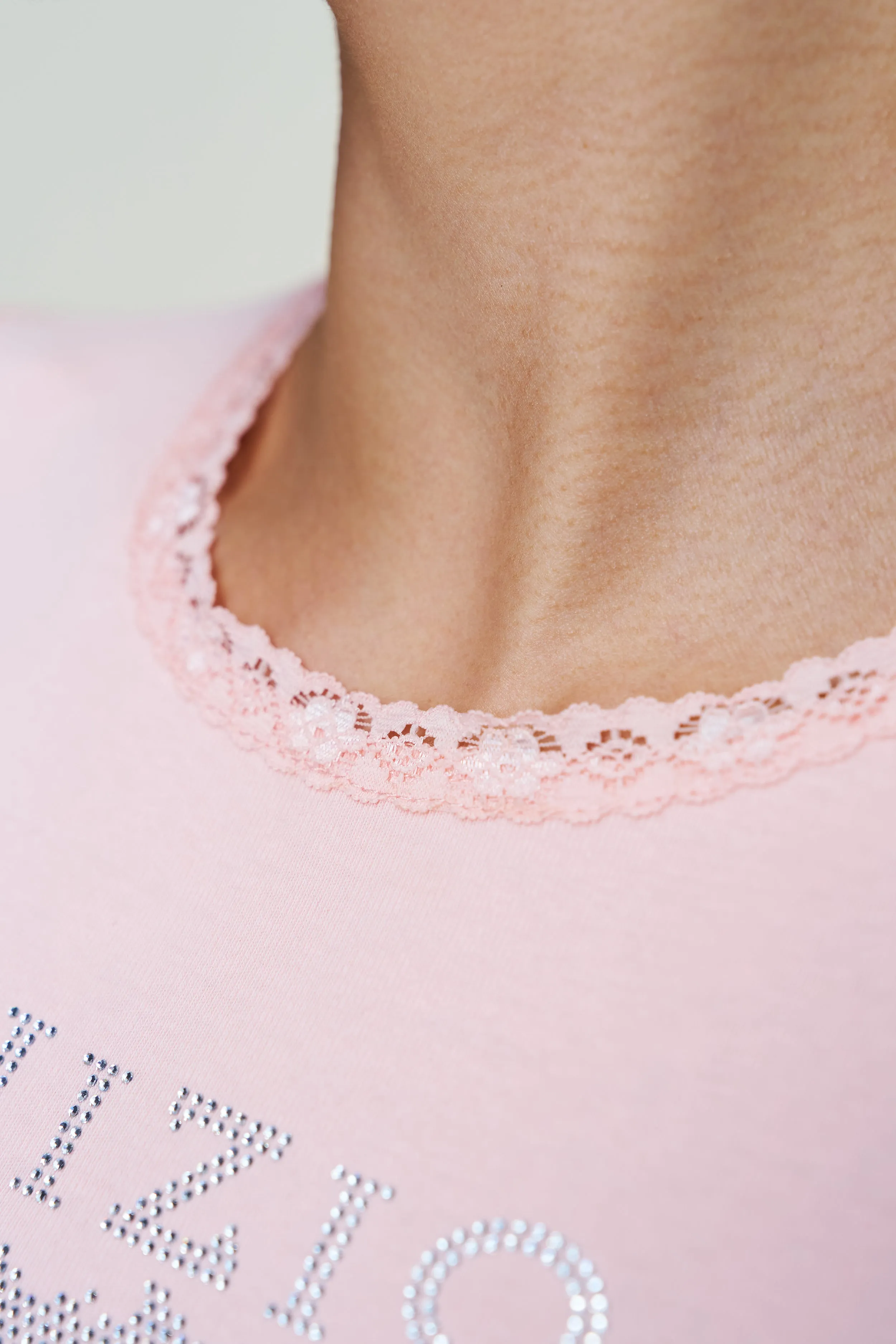 LayeredCollar Bedazzled Lace Trim Tee