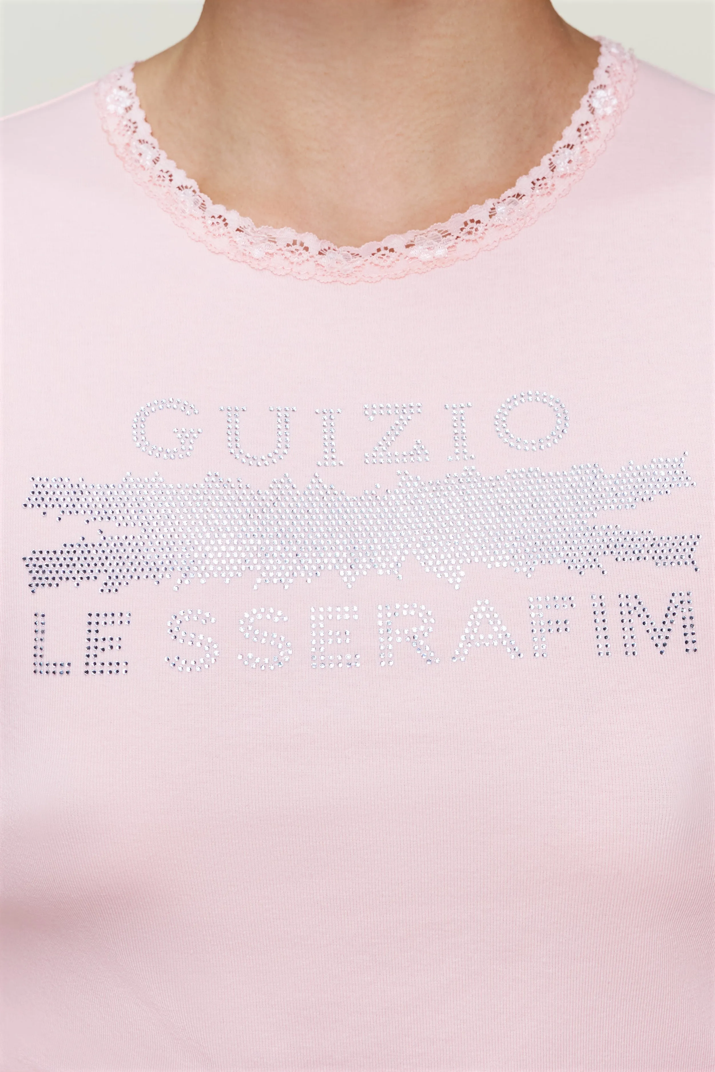 Bedazzled Lace Trim Tee Flatlock Seam Technology