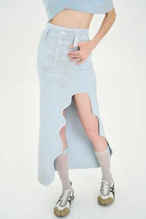 LILY DENIM PRINT WAVY LONG SKIRT Functional Fit No Irritation Seams