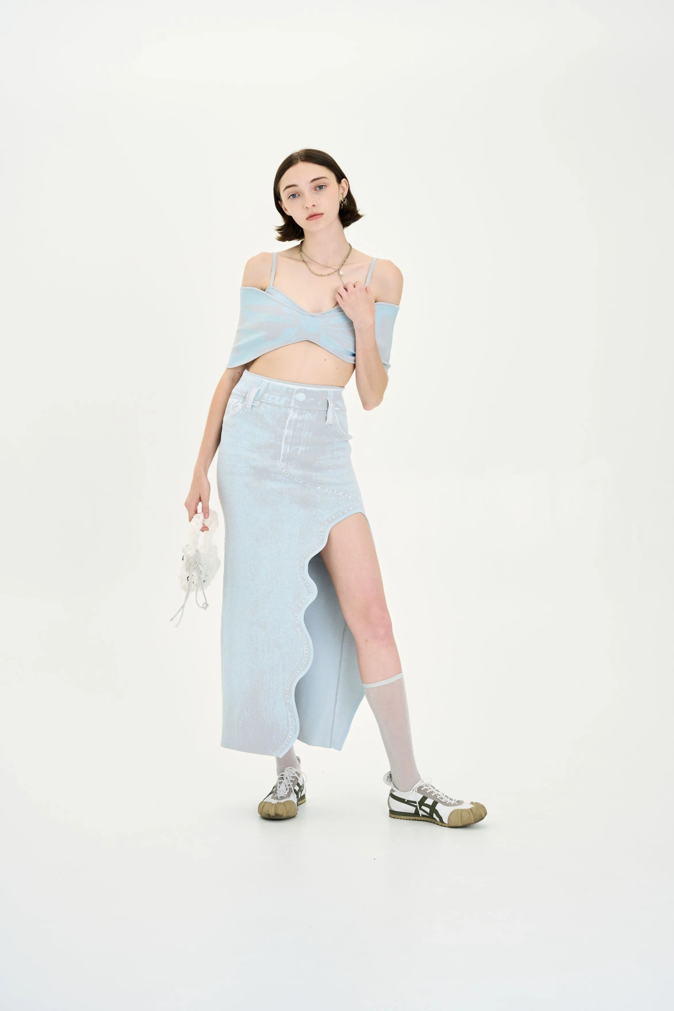 LILY DENIM PRINT WAVY LONG SKIRT Sport Performance Layering Piece