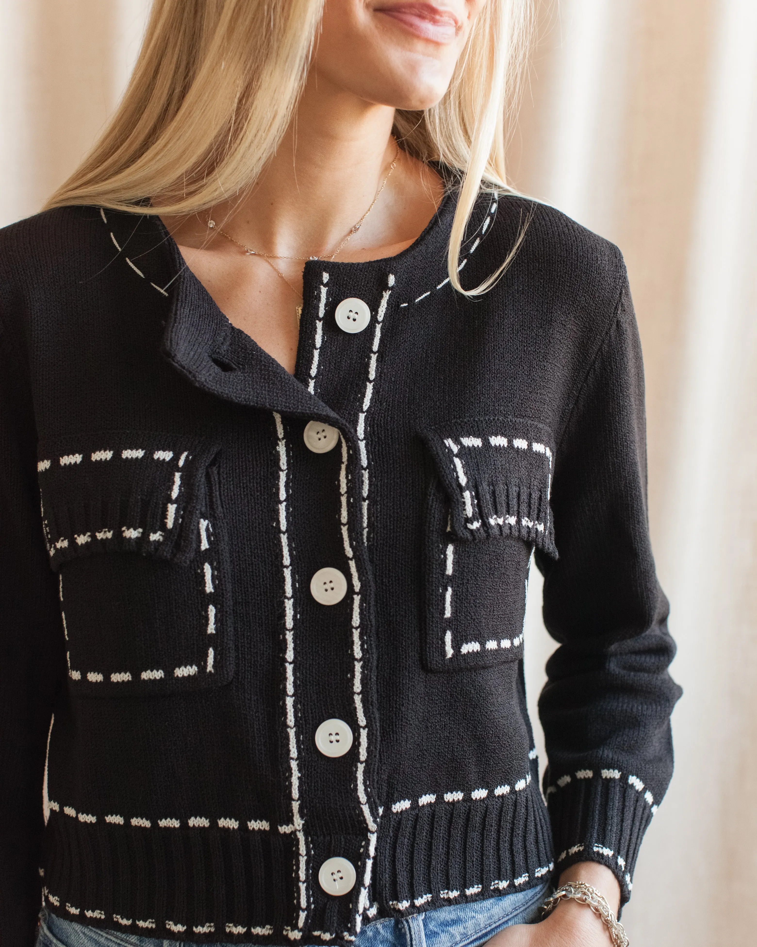 Blaire Contrast Sweater - Black Recycled Material Composition crew neck