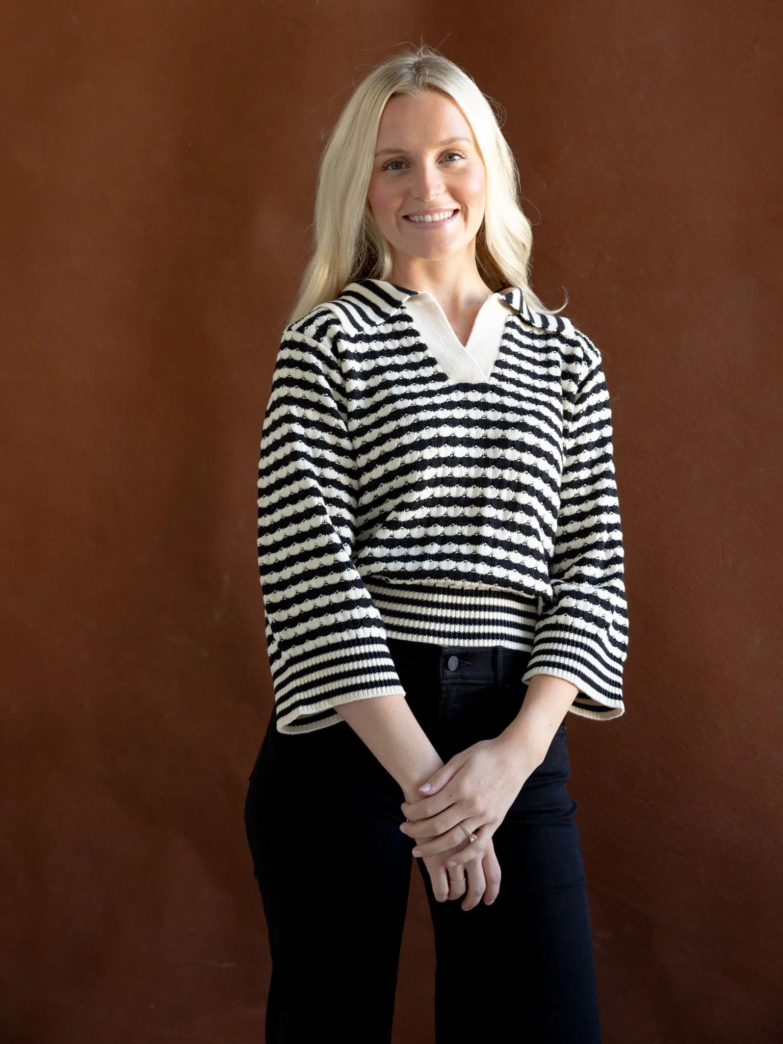 Versatile Layering Cozy All-Day Blaire Striped Sweater Black