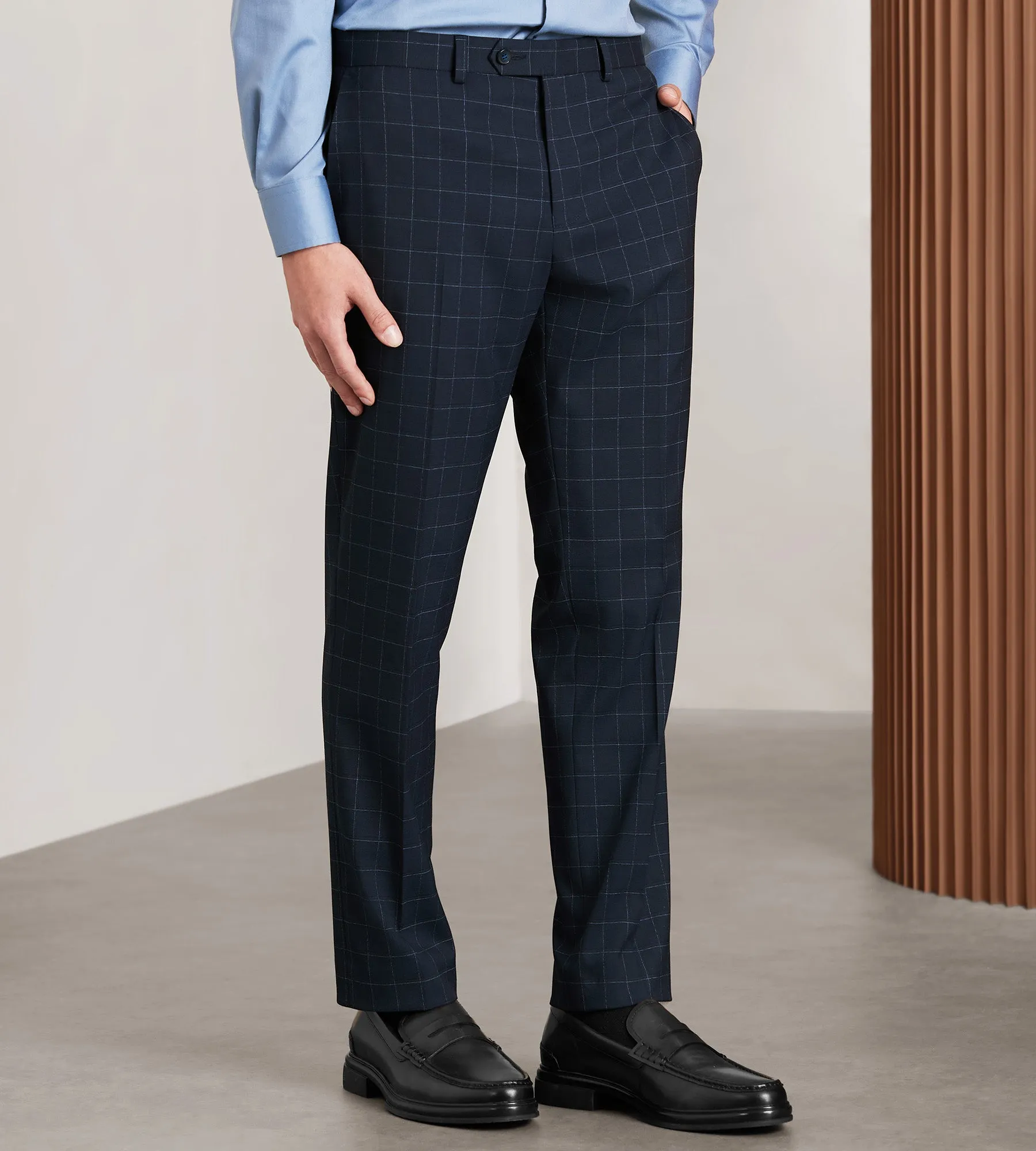 Slim Fit Navy Windowpane Suit Pants All Season Fit