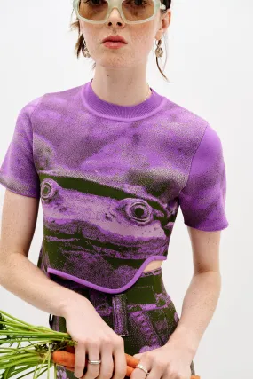 Multi Directional Zipper Placement Everyday Comfort Fit ACACIA FROG PRINT CROPPED TOP