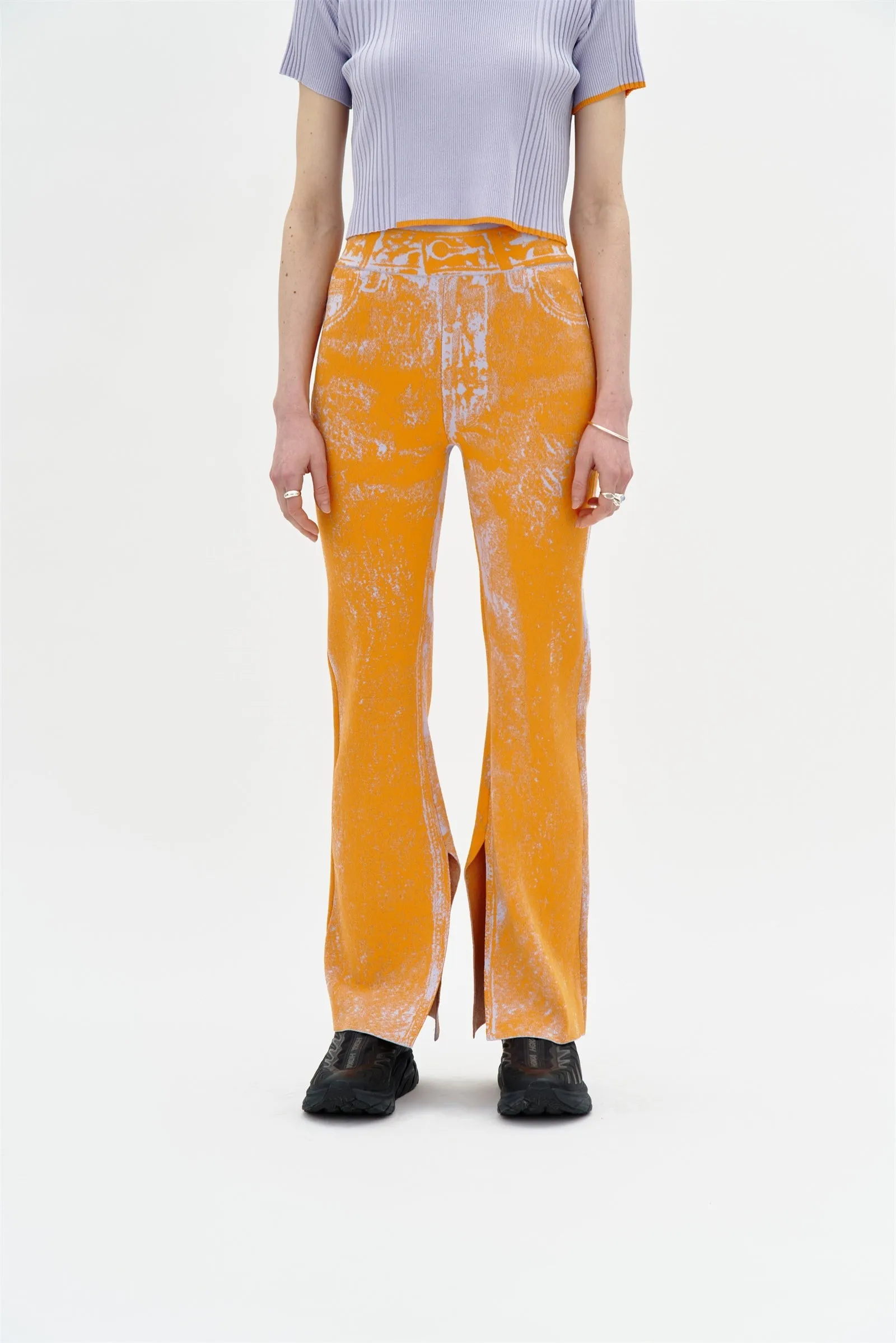 TOBY SKINNY FAKE DENIM PANTS WITH SLIT Minimal Design Movement Comfort