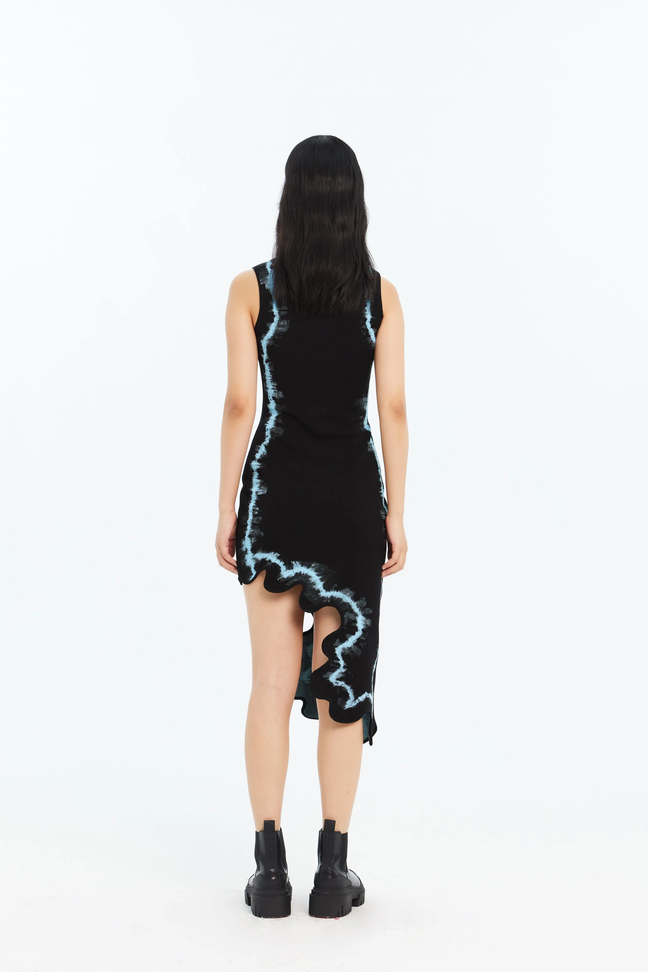 Silky texture BROOKLYN ECO "TIE DYE" WAVY ASYMMETRIC DRESS
