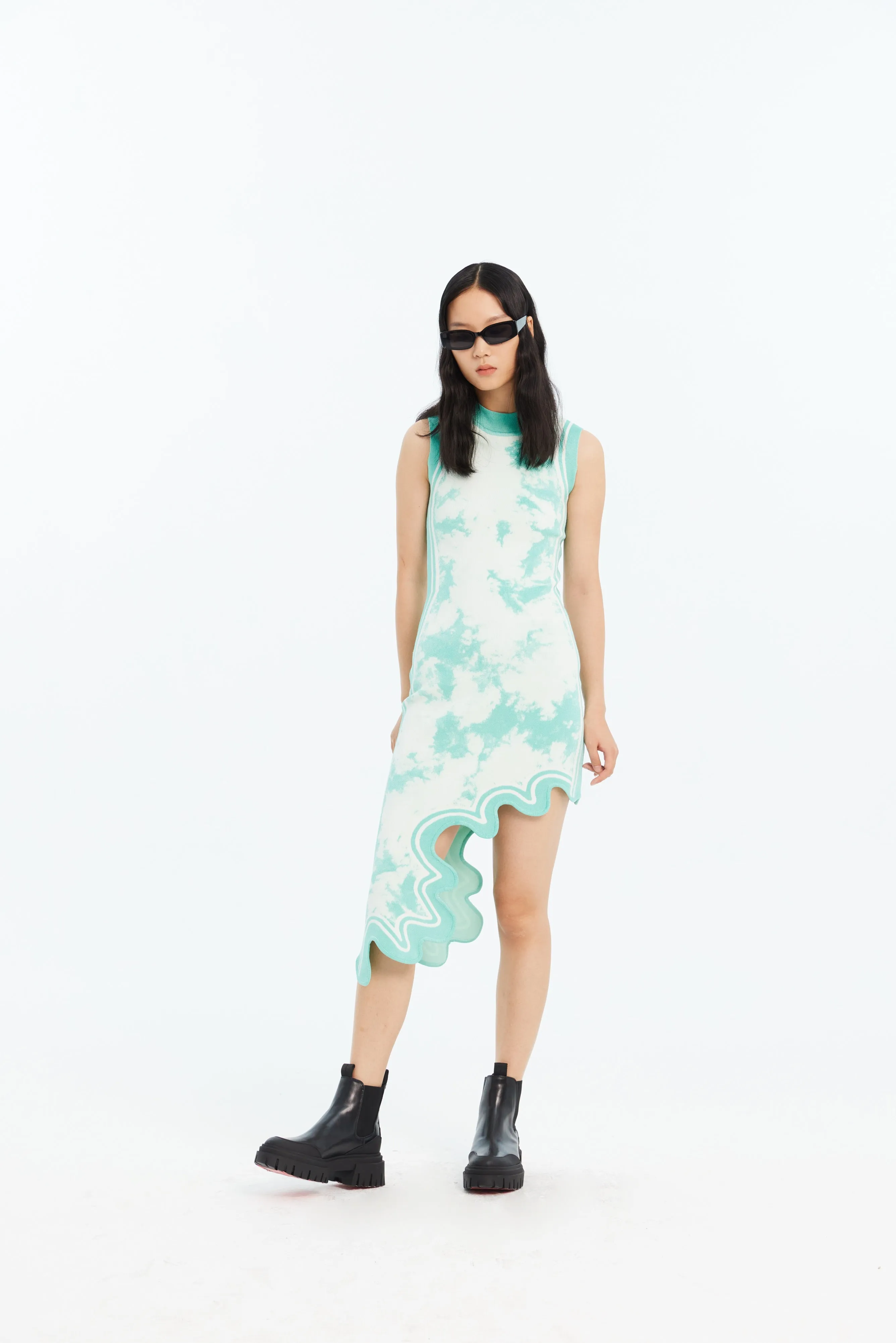 Structured-Shape BROOKLYN ECO "TIE DYE" WAVY ASYMMETRIC DRESS