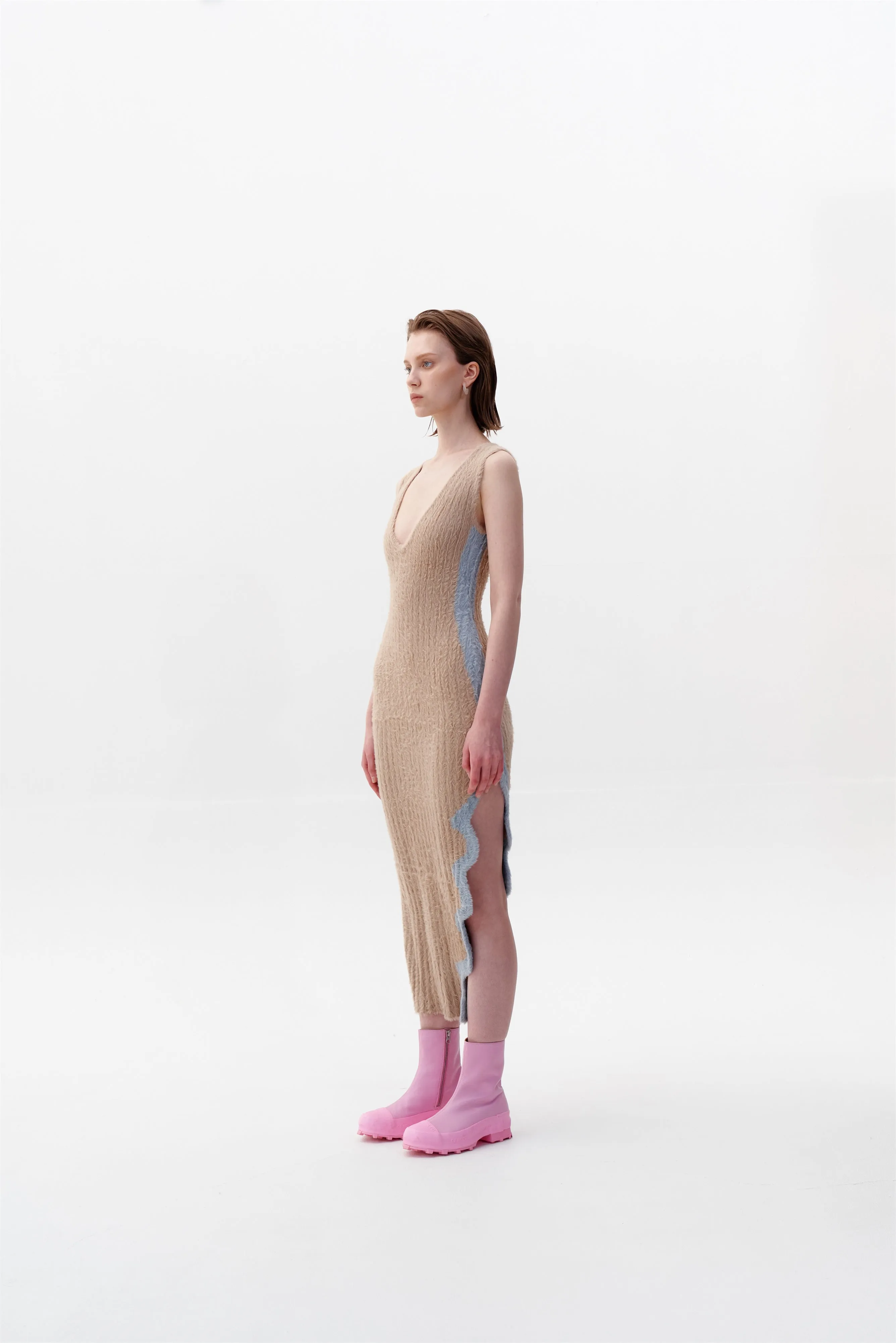 SATURN ECO FAUX FUR REVERSIBLE LONG DRESS WITH SIDE SLIT Mood Flex summer breeze