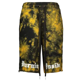 BURNING INSIDE KNIT SHORTS ORANGE/BLACK TIE DYE high - rise Comfortable Waistband