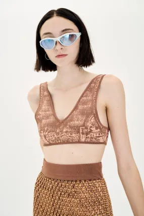 FoamReinforcedCollar Contrast Stitch Detailing LONGAN FAKE DENIM BRA TOP