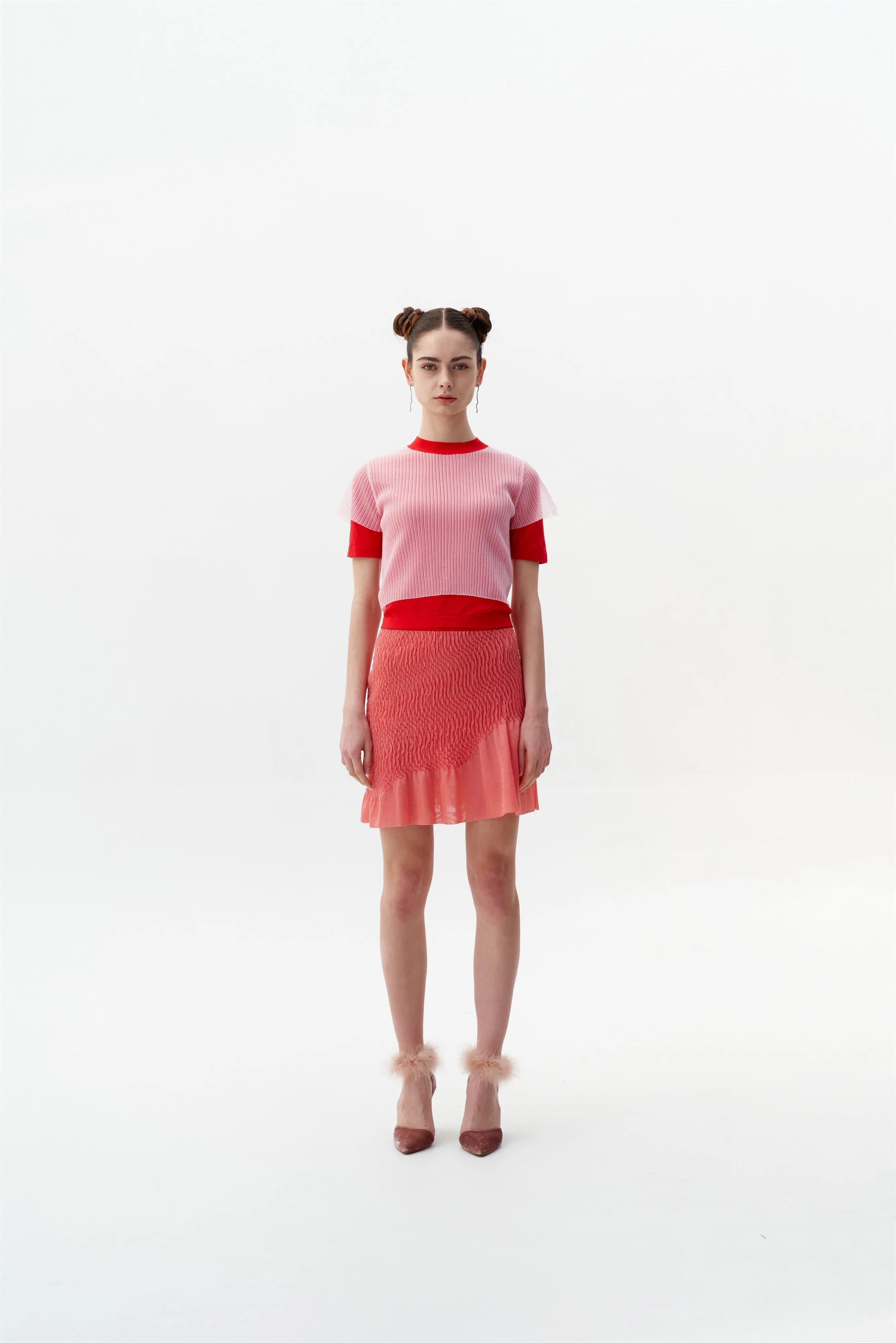 Practical Style Soft Material CALIBAN 3D-BUBBLE RUCHED WAVY MINI SKIRT