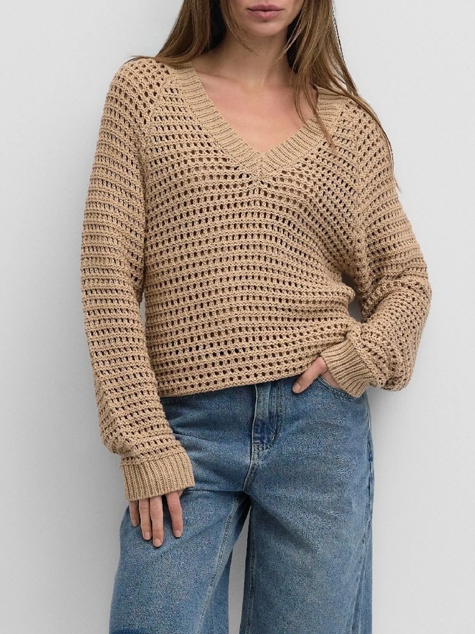 Chic Knit Camille Crochet Sweater Latte