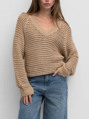 Camille Crochet Sweater Latte Relaxed Knitwear