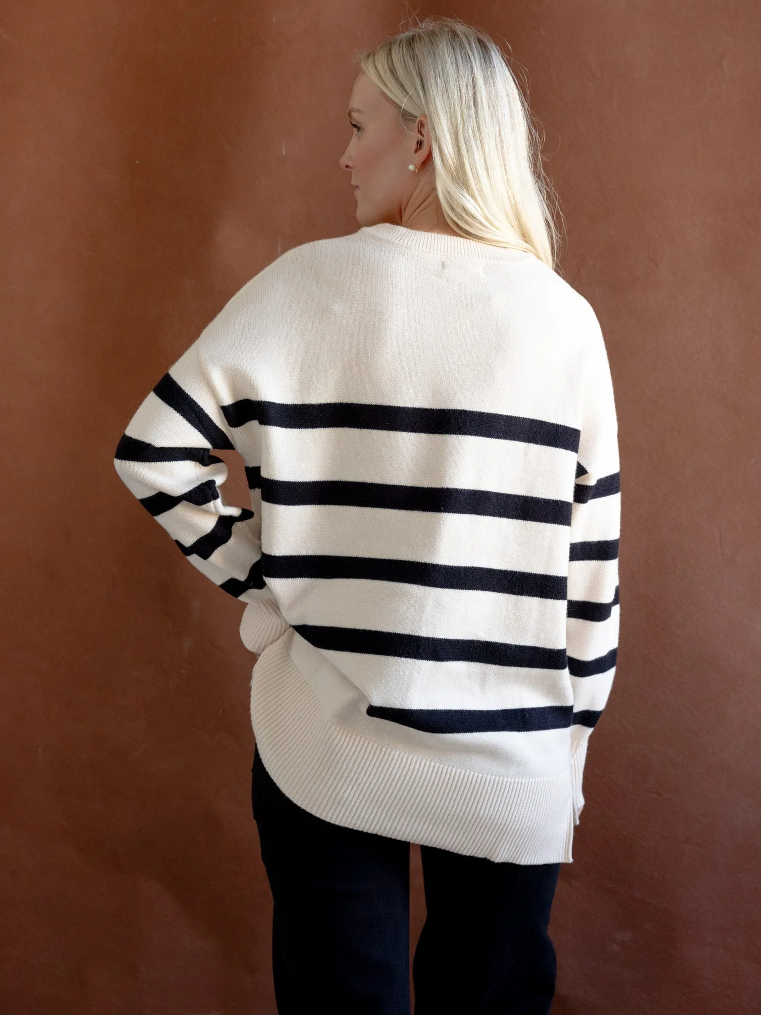 Zero Waste Manufacturing Simple Chic Cape Stripe Knit Ivory